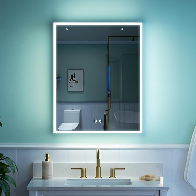 WELLFOR 24" X 30" Medicine Cabinet With Lights, 3X Magnification, Anti-Fog Mirrored Cabinet, Bathroom Vanity With Outlets & USB Ports, Right Opening Door