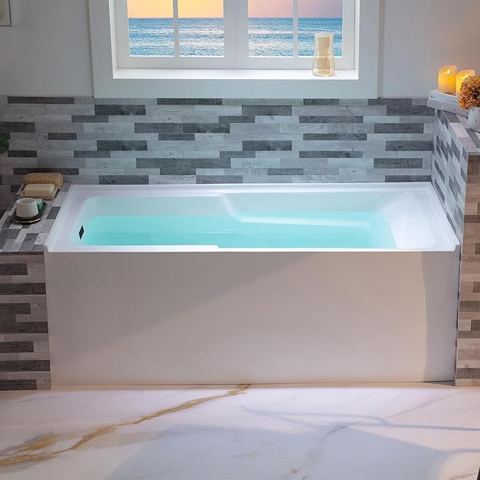 WOODBRIDGE 54" Acrylic Rectangular Alcove Soaking Bathtub in White with Left Drain, Matte Black pop-UP Drain Included BA5430L