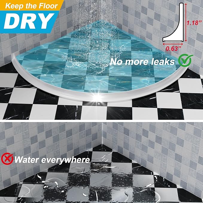 39" Shower Threshold Water Dam Silicone Shower Water Guard Collapsible Shower Door Bottom Seal Shower Splash Guard for Wet and Dry Separation