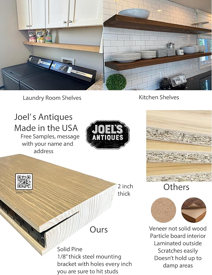 joelsantiques 30 Inch Floating Shelves for Wall - 30x10x2 in - Made of Natural Wood - Easy Install - Heavy Duty Rustic Book Shelves - Perfect for Bathroom, Kitchen, Living Room, Bar - Medium Brown