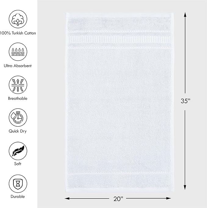 Melissa Linen, 2 Piece Hand Towel Set, 100% Turkish Cotton Face Hand Towels for Bathroom, 20 in x 35 in, Absorbent, Quick Dry, Durable and Soft, Spa and Hotel Quality, Bright White