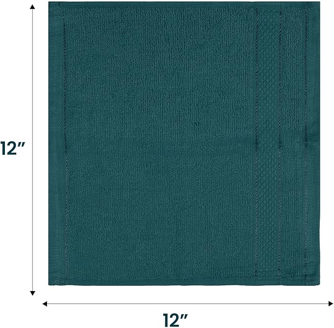 Casa Lino Face Towels & Body Wash Cloths for Showering - 100% Cotton Wash Cloths for Bathroom - Highly Absorbent & Quick Drying Washcloth Set - Cotton Washcloths 24 Pack (12" x 12") - (Teal)