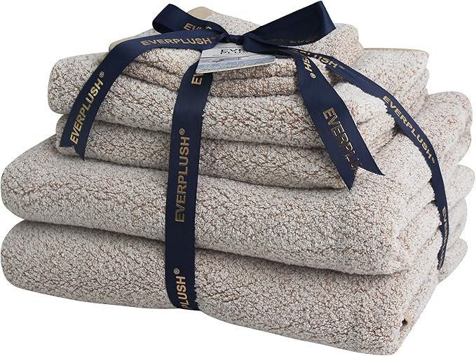 Everplush Diamond Jacquard 6 Pieces Bath Towel Set, Luxury Super Soft Oversized everplush Towels, Highly Absorbent everplush Diamond Jacquard Quick Dry Bath Towel for Bathroom Brown Towels