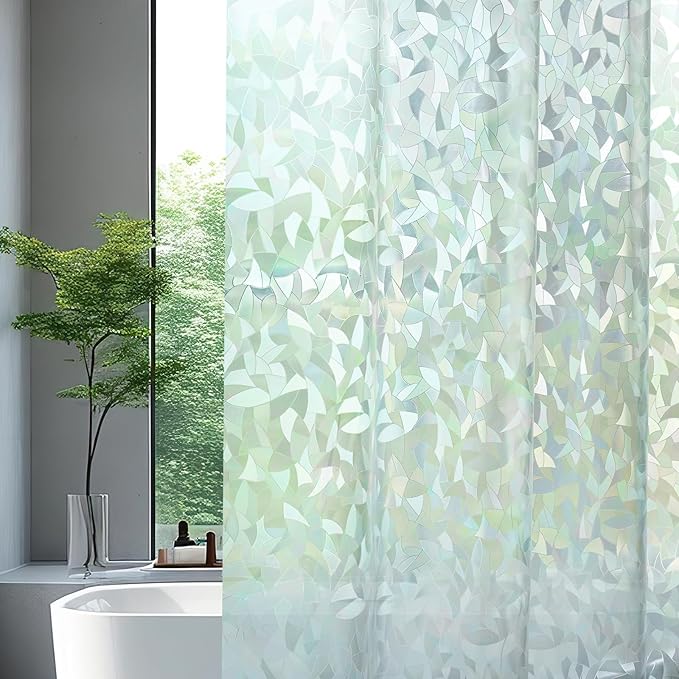 AooHome Stall Shower Curtain Liner - EVA 3D Decals Stained Glass Pattern Design Bathroom Shower Curtain with Hooks, Bottom Magnets, Heavy Duty, Water Repellent, Semi Transparent, 48x72 Inch