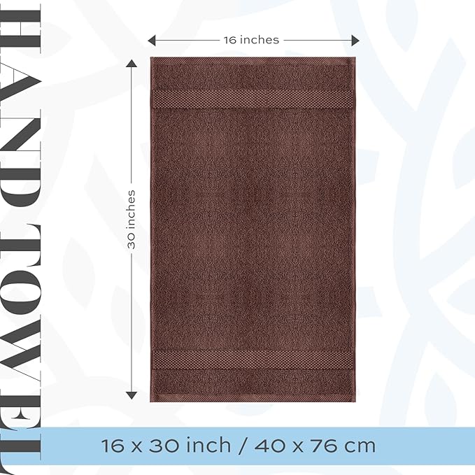 White Classic Luxury Brown Hand Towels - Soft 100% Turkish Cotton | Highly Absorbent Hotel spa Bathroom Towel Collection | 16x30 Inch | Set of 6