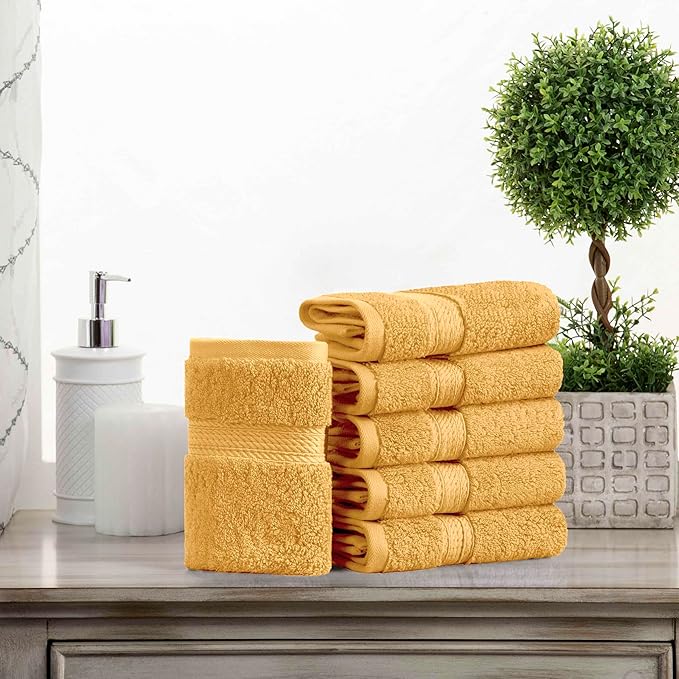 BLUENILEMILLS Madison Egyptian Cotton Face Towel/Washcloth Set, for Kitchen, Bathroom, Shower, Plush, 800 GSM, Highly Absorbent and Ultra-Soft Face Towels, Washcloths, Set of 6, Gold
