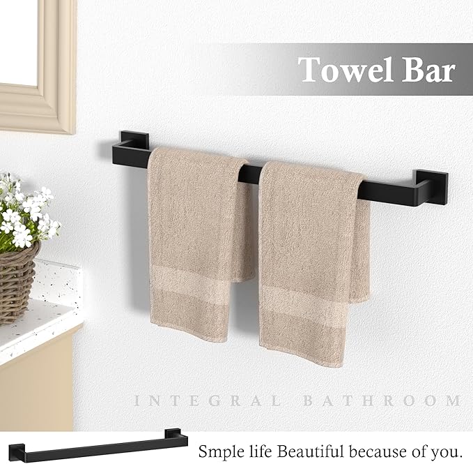 10-Pieces Matte Black Bathroom Accessories Set, 23.6 Inch Bath Towel Bar Set, SUS 304 Stainless Steel Bathroom Hardware Set, Towel Racks for Bathroom Wall Mounted.