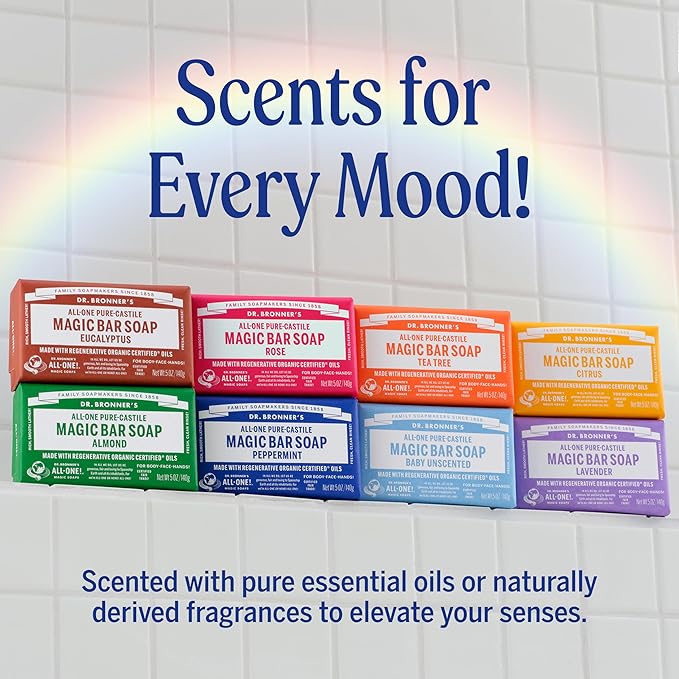 Dr. Bronner's Pure-Castile Magic Soap Bar (Citrus, 5 oz, 6-Pack)- Bath Soap with Regenerative Organic Certified Oils - For Face, Body & Hair - Gentle, Vegan - Bars for Men & Women