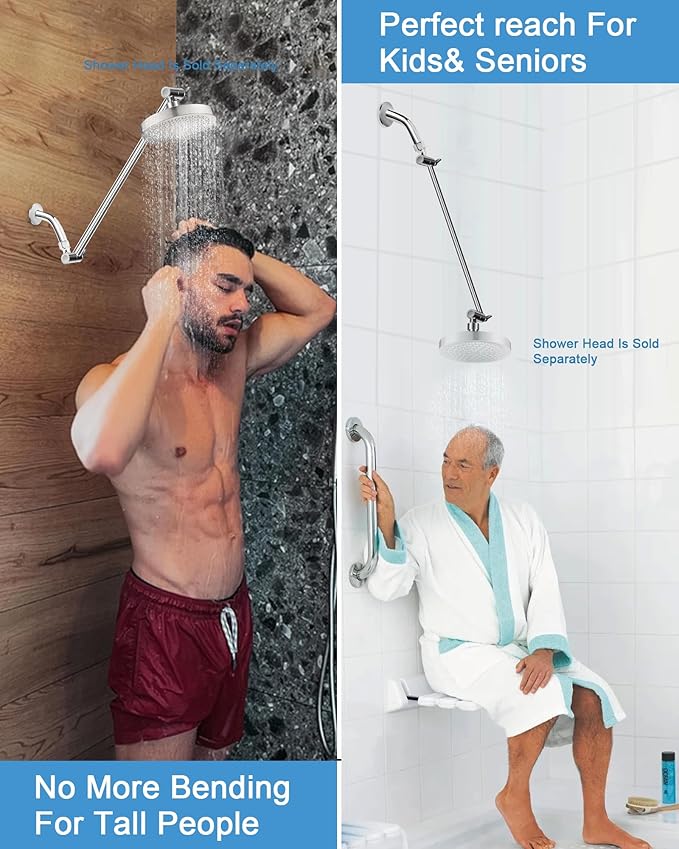 11 Inch Adjustable Shower Head Extension Arm With Locking Set Screw, Singing Rain Solid Brass Chrome Angle Height Adjustable, Easy To Install, G1/2 Universal Connector Compatible (Chrome Finish)