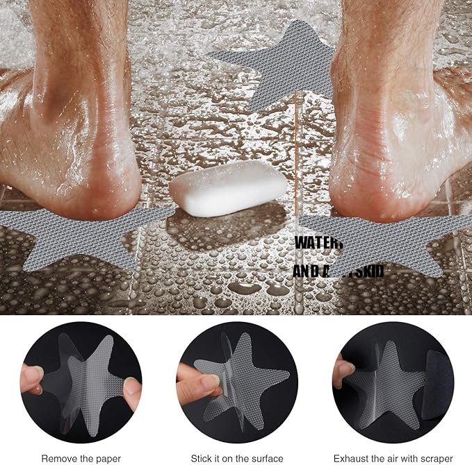 Anti Slip Shower Stickers, 24 PCS Safety Bathtub Stickers Adhesive Decals with Premium Scraper (Gray)
