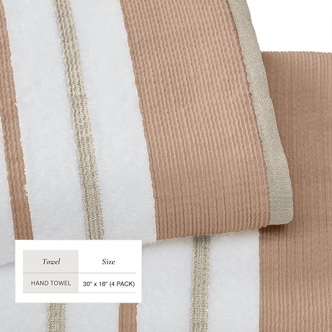 Great Bay Home Decorative Hand Towel Set - Luxury Cotton 4 Pack 26x16 Hand Towel Set - Luxurious, Ultra-Soft, Durable Towels for Bathroom Decor (Dusty Rose/Cappuccino)