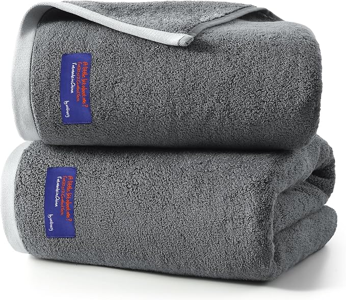 REDKISS 2 Pack 100% Cotton Bath Towels with Luxury Embellished Border Design, Oversized 27 x 54 Inches & 600 GSM Ultra Soft Bath Towel Set, Quicker to Dry Towels for Bathroom, Gym, Spa, Hotel, Gray