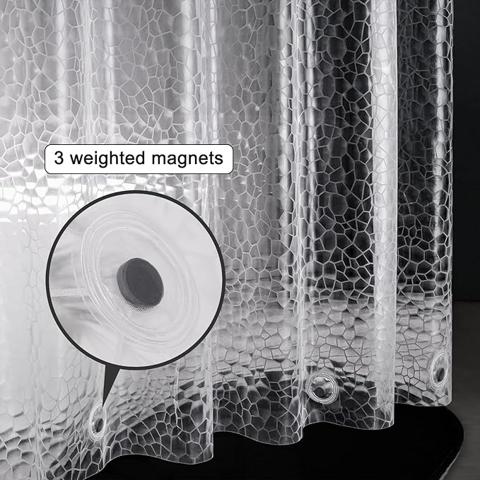 UFRIDAY Clear Shower Curtain Liner 72 x 72 inch,EVA 3D Cube Weighted Plastic Bathroom Shower Curtain Liner with 3 Big Magnets, Thick, Heavy Duty, Transparent.