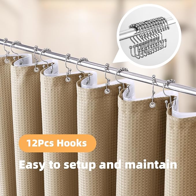 LaCyan 3 in 1 Waterproof Waffle Weave Shower Curtain and Clear Liner Set with 12 Stainless Steel Hooks Double Sided for Bathroom 72 Inches Heavy Duty Polyester Fabric Shower Curtains 72x84