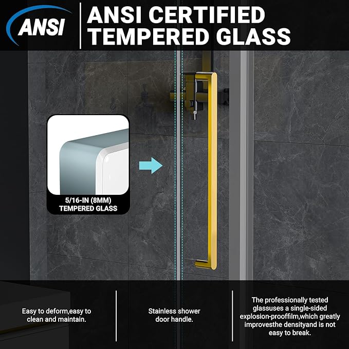 Chabatree Shower Door 60" W x 76" H Frameless Sliding Shower Door,Frameless Shower Door with Sealing Strip and Waterproof Handle,5/16"(8mm) Clear Tempered Glass,Stainless Steel Hardware,Golden