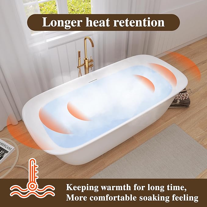 67" Acrylic Free Standing Tub, Stand Alone Tub, Freestanding Bathtub, Soaking Bathtub, cUPC Certified, PE(Glossy White)