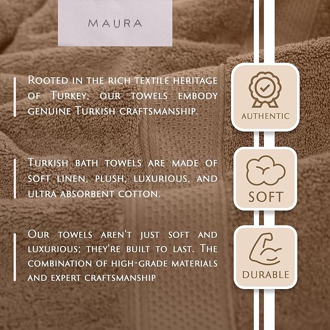 MAURA Biege Bath Towel Set of 8 for Bathroom. Turkish Cotton Luxury Bath Towels. Extra Large, Thick, Plush & Soft. Hotel & Spa Quality - Brown