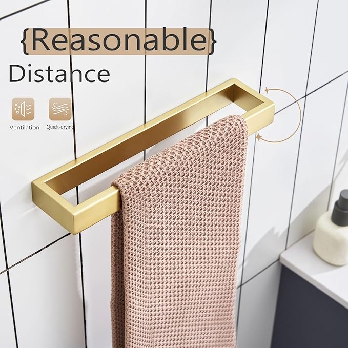 KOKOSIRI Towel Bar Brushed Gold Hand Towel Holder 12 Inch Kitchen Towel Hanger Rack Stainless Steel Bathroom Hardware Wall Mounted, 1 Pack B4008BG-L12