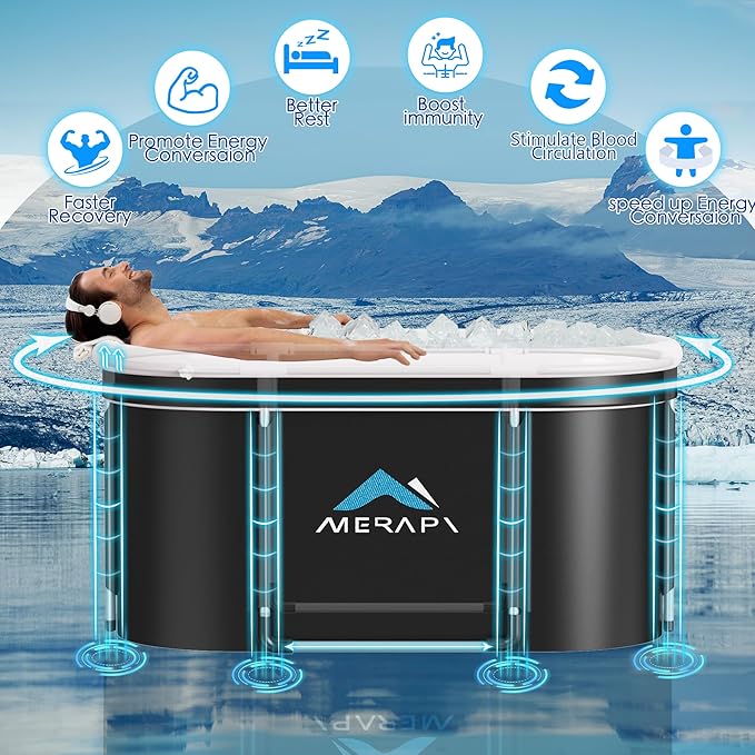 Merapi XL 131 Gal Large Oval Ice Bath Tub for Athletes – Portable Cold Plunge Tub for Recovery, Foldable Multi-Layered Ice Bath for Home Gyms, Outdoor Use, and Family Cold Therapy