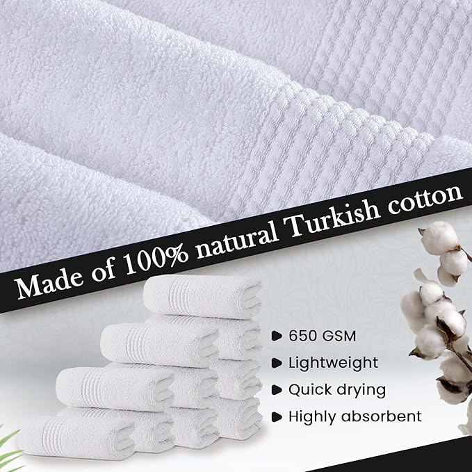 HALLEY Turkish Cotton Towels (Pack of 10) Washcloths Super Soft Highly Absorbent 100% Cotton Fingertip Towels for Bathroom and Kitchen for Mother’s Day (White)