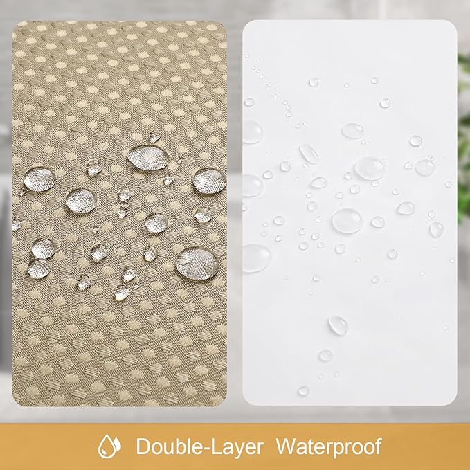 3 in 1 Extra Long Beige Shower Curtain Set-72 W x 84 H, Tan Waffle and PEVA Liner Set with 12 Stainless Steel Hooks, Waterproof Fabric for Bathroom