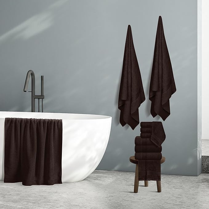 Belizzi Home 100% Cotton Towel Set, Contains 6 Bath Towel, 6 Hand Towel, 12 Wash Cloth - Compact Absorbent Lightweight & Quickdry Towels for Bathroom - 24 Piece Bathroom Towel Set - Chocolate Brown
