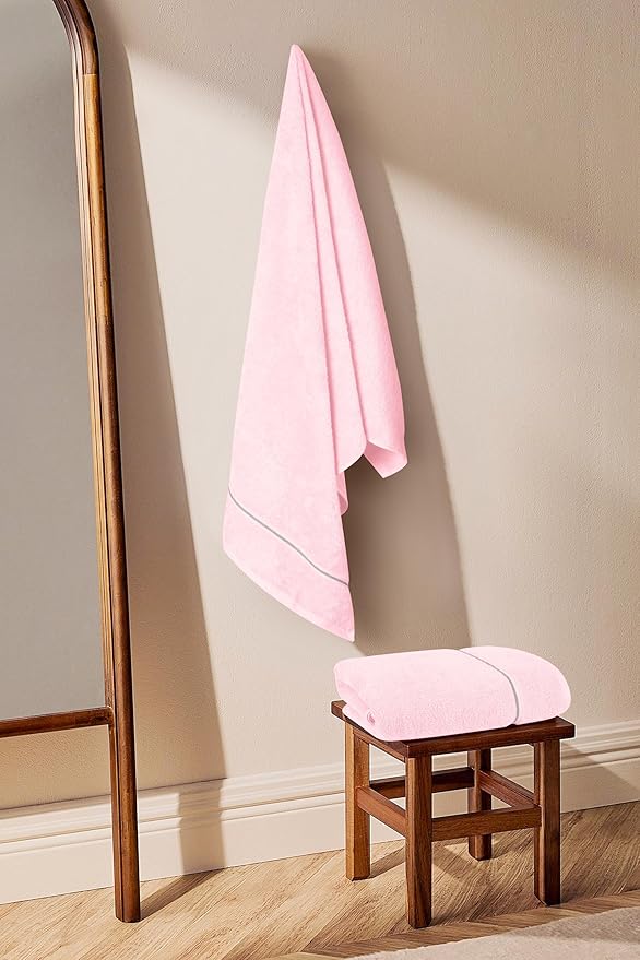 MyOwn Cotton 2 Pack Oversized Bath Towel Set 28x55 inches, Large Bath Towels, Ultra Absorbant Compact Quickdry & Lightweight Towel, Ideal for Gym Travel Camp Pool - Pink