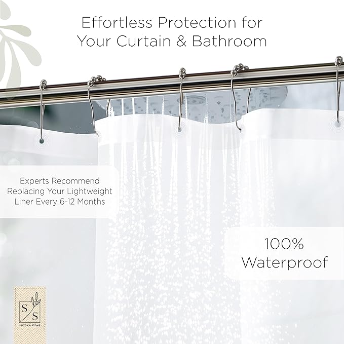 Stitch & Stone Shower Curtain Liner, Premium Lightweight Durable Waterproof 4g PEVA for Bathroom with Weighted Magnets, Standard Size 70" x 72", Frosty 1 Pack