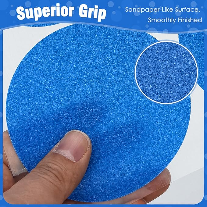S&X 24 Pcs Non Slip Shower Stickers (Large 4" Round), Blue Anti Slip Grip Decals, High Traction Bathtub Dots, Durable Grit Stickers for Kids & Family Safety with Scraper