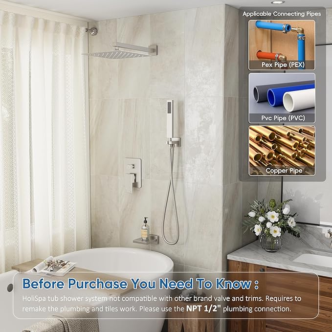 Shower System with Tub Spout, All Metal Tub Shower Faucet Set with 10" Rain Shower Head and Handheld Spray combo, Wall Mounted Tub Shower Systems with Valve and Trim Kit, Brushed Nickel
