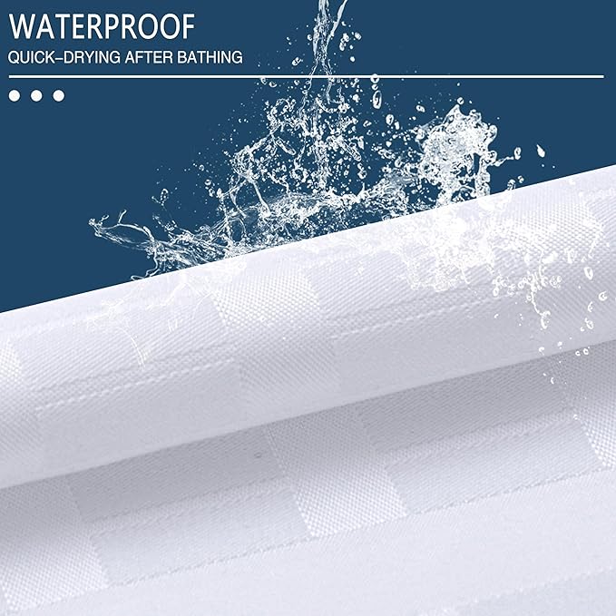 Conbo Mio Stall No Hook Shower Curtain with Snap in Liner Set, Hotel Luxury White Fabric Shower Curtains for Bathroom with See Through Top Window, Washable, Waterproof 36W x 74H