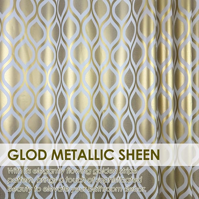 Plastic Shower Curtain Liner, Gold Striped Pattern, Waterproof Printed PEVA Shower Curtain with Design, Rustproof Grommets, Standard Size 70x72 Bathtub Curtain for Bathroom (Pack of 1)