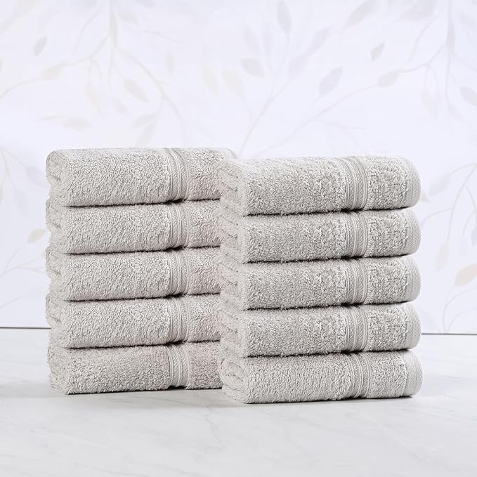 Superior Egyptian Cotton 10-Piece Face Towel Set , Small Towels For Facial, Spa, Quick Dry, Absorbent Towels, Bathroom Accessories, Guest Bath, Home Essentials, Washcloth, Airbnb, Silver