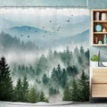 Riyidecor Extra Wide Green Mountain Shower Curtain 108Wx72H Inch Rustic Nature Scenery Foggy Pine Tree Landscape Woodland Natural Botanical Bathroom Decor Fabric Polyester Waterproof 18 Metal Hooks