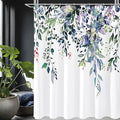 Gibelle Spring Floral Shower Curtain for Bathroom, Watercolor Green Eucalyptus Leaves Plant Shower Curtain Set, Washable Polyester Fabric 72x72 Inch