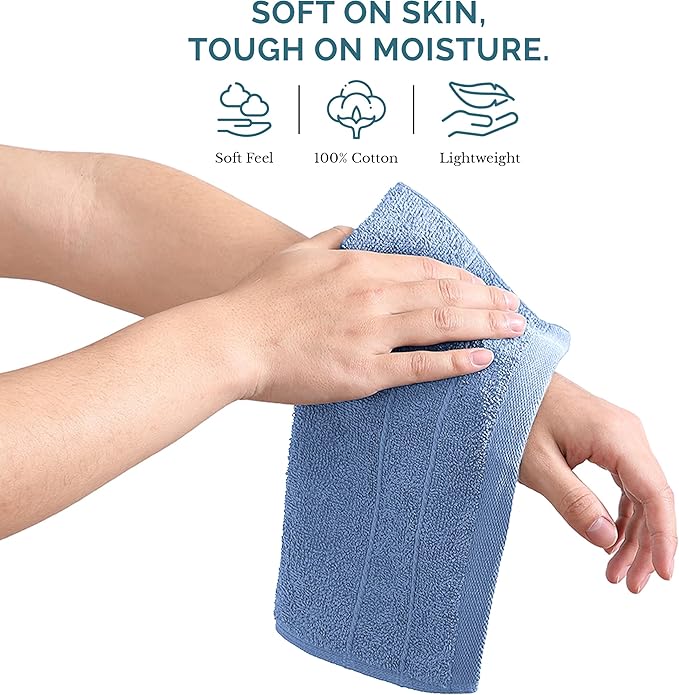 Casa Platino 100% Cotton Wash Cloths 6 Pack - Spa & Salon Quality - Ring Spun Cotton Face Cloths- Soft & Absorbent Washcloths for Shower, Home, Kitchen - Fingertip Towels - 13"x13", Cerulean Blue