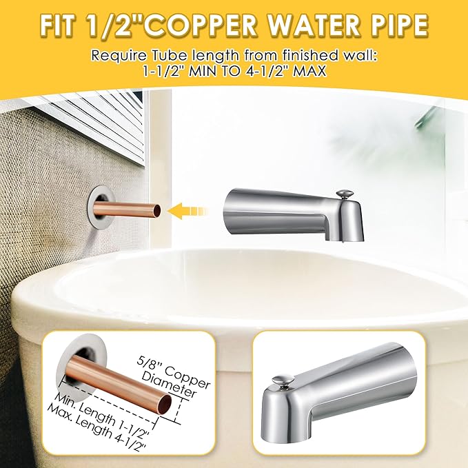 Enhon 7 Inch Slip on Tub Spout with Diverter, Compatible with Moen 3839/Moen 3853, Bathtub Diverter Spout Fits 1/2" Copper Water Tube(5/8" Diameter), 5/32" Hex Wrench(Brushed Nickel,Classic)