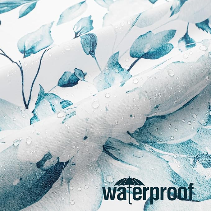 Gibelle Long Shower Curtain 72 x 78, Tall Spa Blue Floral Shower Curtain for Bathroom, Watercolor Plant Eucalyptus Leaves Fabric Shower Curtain Set