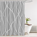 Tititex Morden 140gms Faux Linen Fabric Bath Shower Curtain Set Textured Fabric with Gray White Curve Pattern 72x72 Inch Water Resistant Bathroom Curtains, Weighted Hem & Hooks for Home/Hotel