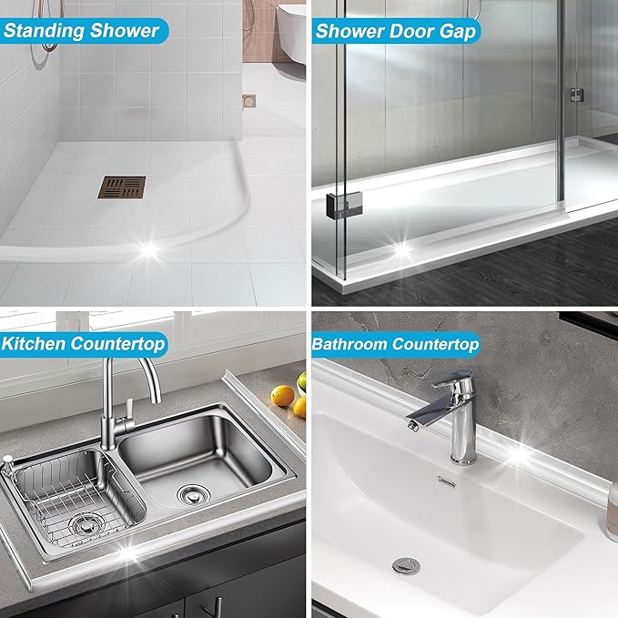 98" Shower Threshold Water Dam Silicone Shower Water Guard Collapsible Shower Door Bottom Seal Shower Splash Guard for Wet and Dry Separation