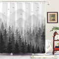 Aipon Black Misty Forest Shower Curtain Gray Ombre Nature Tree Plants Shower Curtains Fabric Waterproof Mountain Shower Curtain Sets for Bathroom Bath Decor with 12 Hooks (Black, 72'' × 72'')