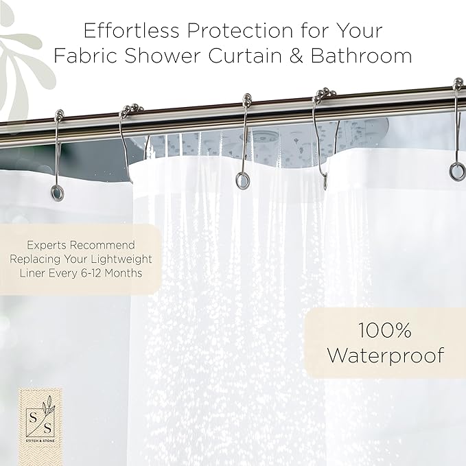 Stitch & Stone Shower Curtain Liner, Premium Medium Weight Durable Waterproof 6g PEVA for Bathroom with Weighted Magnets, Extra Long 72" x 78", Frosty 1 Pack