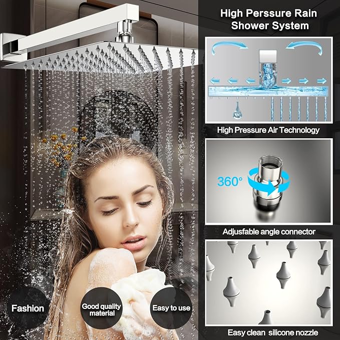 Shower System Wall Mounted 10 inch for Bathroom,Rain Shower Combo Set with Handheld Spray,Luxury Rainfall Shower Head Rough-in Valve and Trim Included(Chrome Polished)