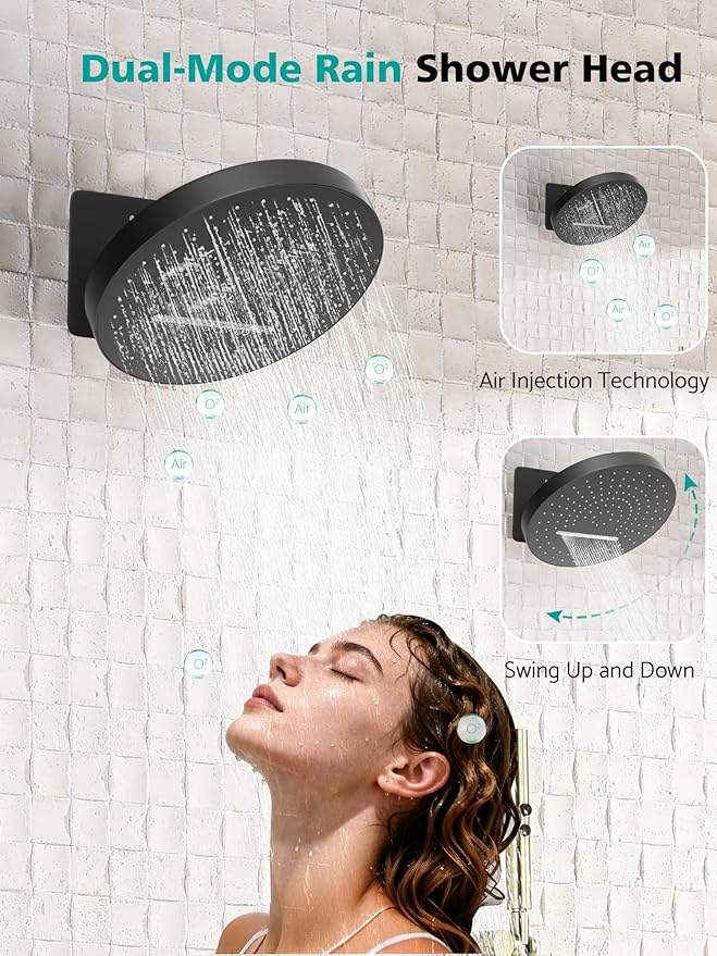 Lefton Shower System in Fahrenheit Display (Battery-free), 13” Overhead Round Rainfall Shower Head with All-in-one Handheld Spray Showerhead, 4-in-1 Control System, SSWM2501 (Matte Black)