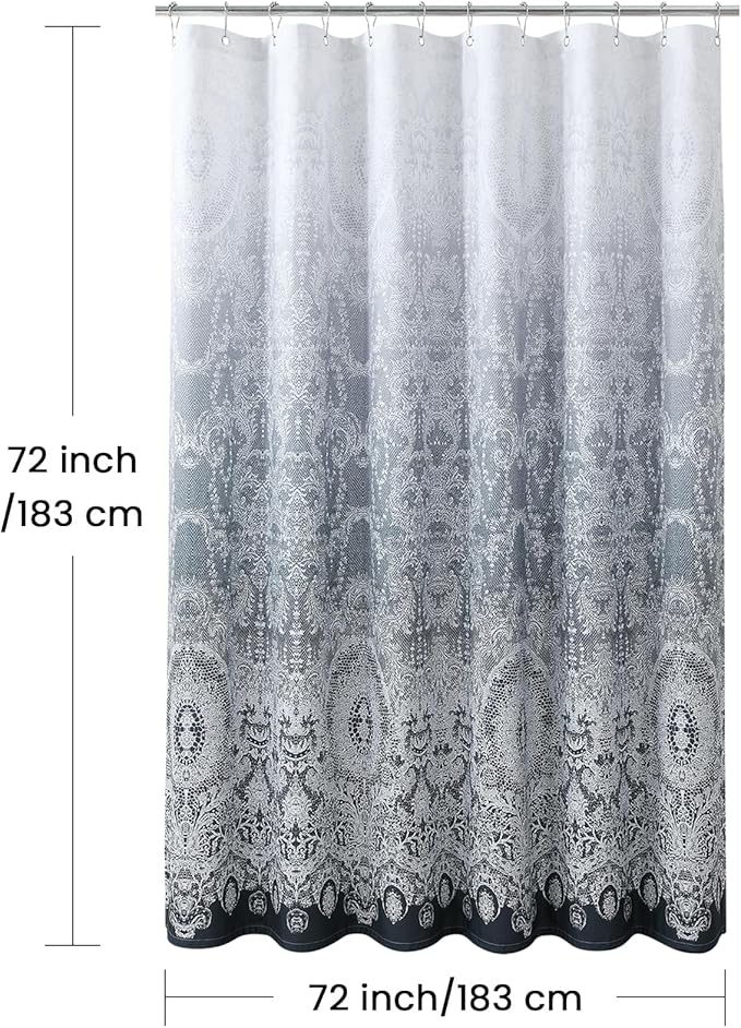 Chantilly Lace Shower Curtain - Heavyweight Polyester, Dark Gray to White Ombre Design, 72" W x 72" H