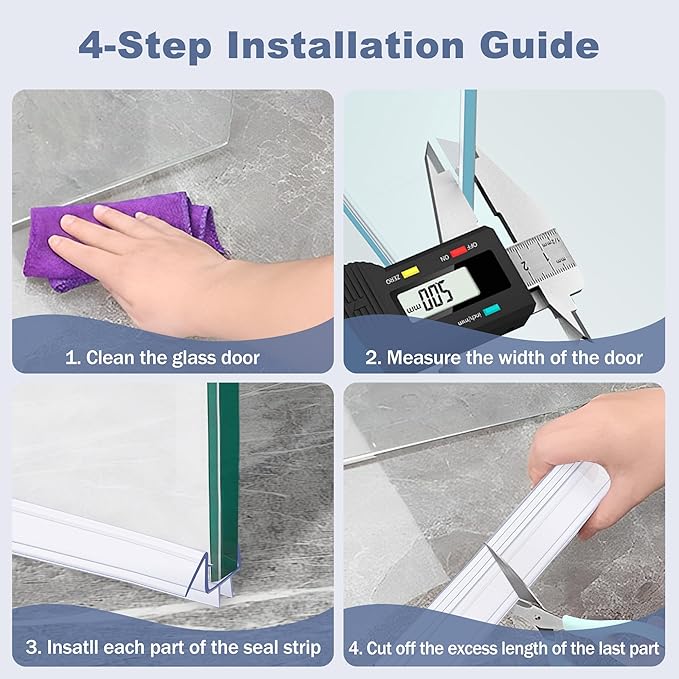 4-Pack Frameless Shower Door Bottom Seal for 1/4 Inch Thick Glass Doors – Stop Shower Leaks and Create a Water Barrier (1/4” x 39”)