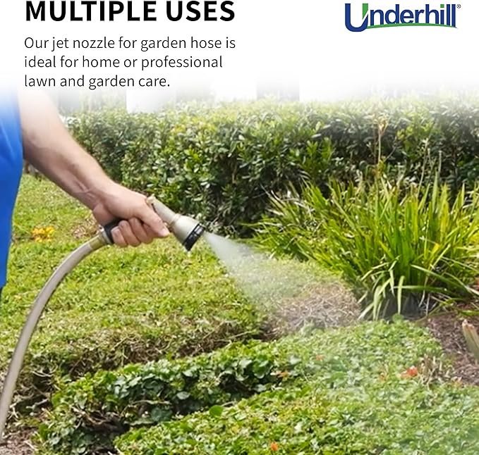 Underhill Pattern Master Gold Series Garden Water Hose Nozzle Sprayer Head, 3/4-Inch Thread Inlet, Jet Attachment 8 Spray Patterns, NG200-8S