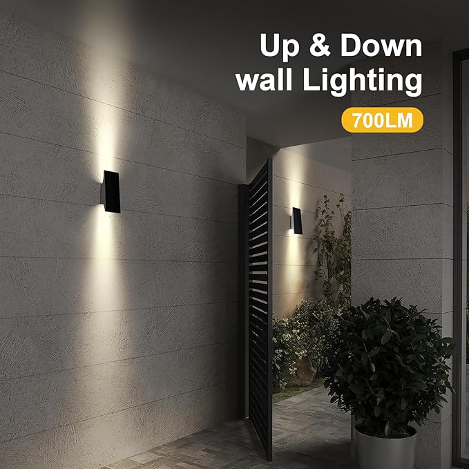 Solar Outdoor Lights, 3000K 700LM Solar Wall Lights Outdoor Up and Down, Dimmable Solar Sconce Lights, IP65 Waterproof Outdoor Solar Lights for Yard Patio Garage Porch, 1pcs
