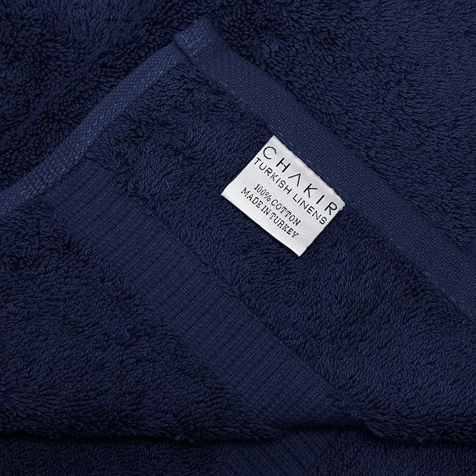 Chakir Turkish Linens 100% Cotton Premium Turkish Towels for Bathroom, 2 Large Bath Towels, 2 Hand Towels, 2 Washcloths (6-Piece Towel Set, Navy)