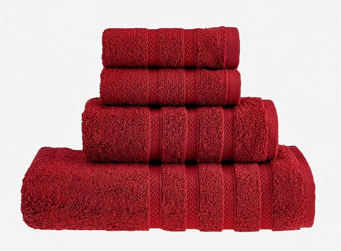 HALLEY Turkish Towels Set (4 Pieces) 650 GSM Highly Absorbent Super Soft 100% Cotton - 1 Bath Towel 1 Hand Towel 2 Washcloths (Red)
